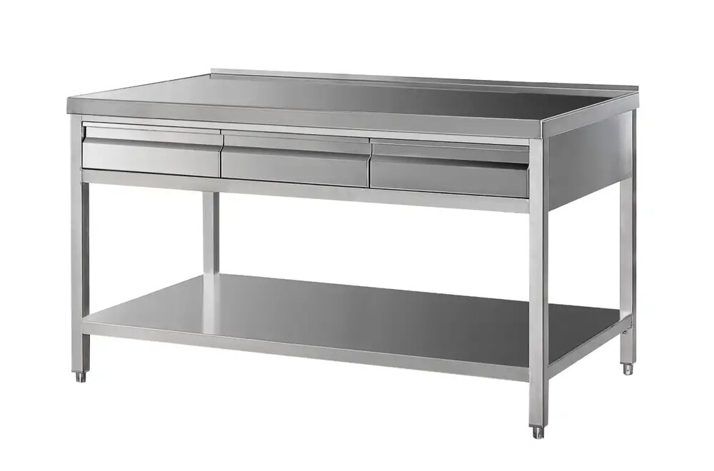 Mesa de laboratorio con cajones y estante fijo